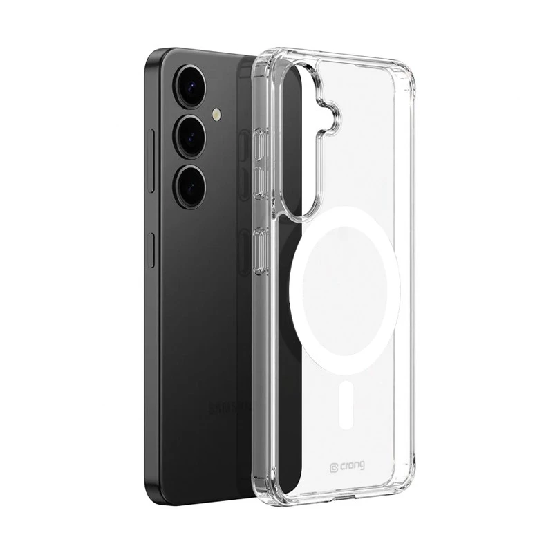 Capa MagSafe transparente Crong para Samsung S25+ (modelo CRGCSHMSGS25PTRS) — cobertura de proteção transparente para o telefone