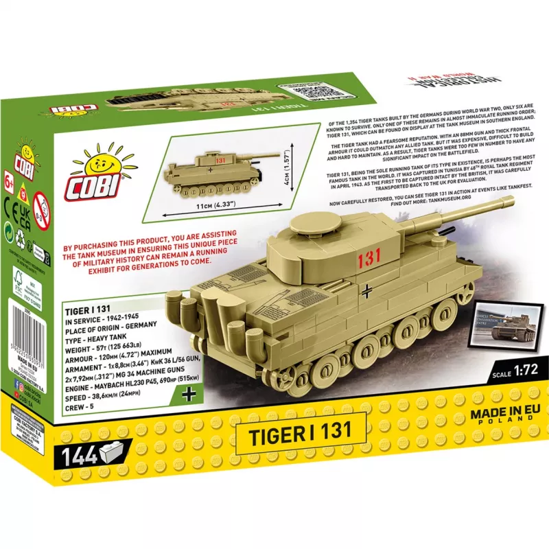 Conjunto de construção Cobi Tiger I 131 — 144 peças, idade recomendada 6+, verde