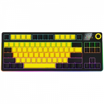 LORGAR KBP70TKLW, teclado gaming mecânico TKL sem fios Pro, preto/amarelo, layout EN