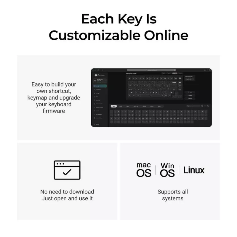 Teclado mecânico 75% Keychron Q1 Ultra 8K – USB + RF sem fios + Bluetooth, RGB, preto