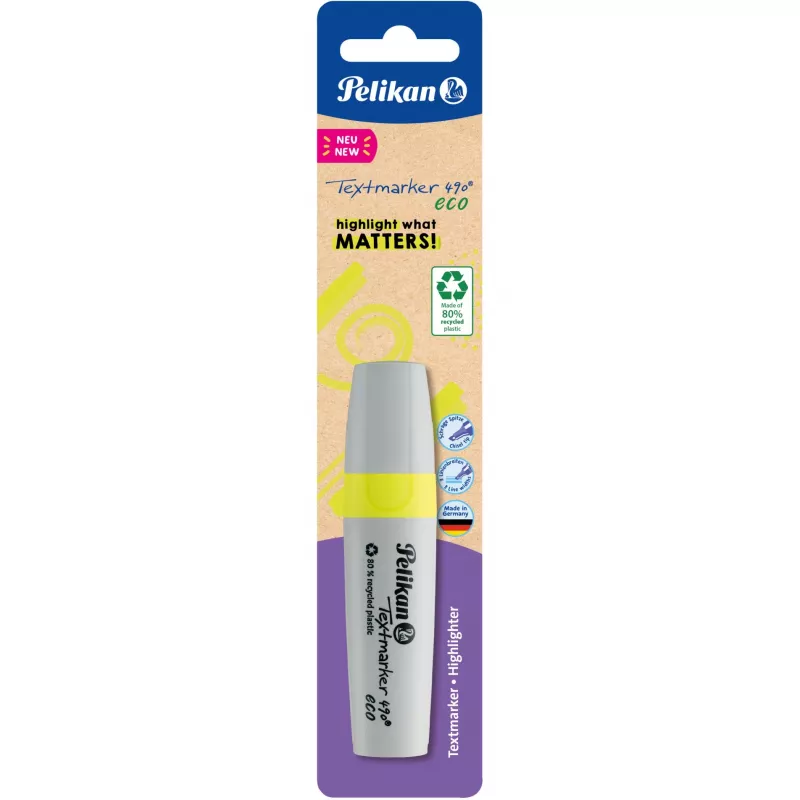 Marcador Pelikan Textmarker 490 eco ponta chanfrada amarelo