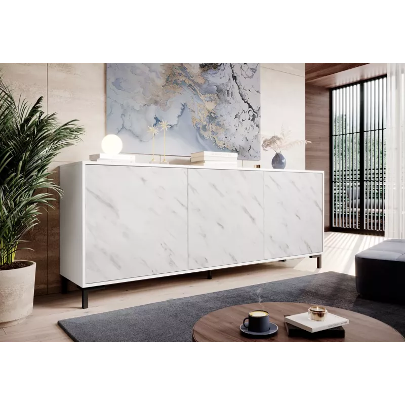 Cómoda MARMO 3D 200x45x80,5 cm branco mate/mármore branco