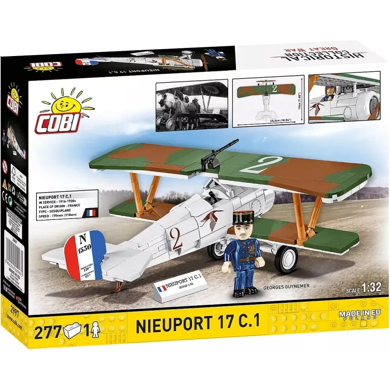 Conjunto de construção Cobi Blocks Nieuport 17 C.1 277 peças — kit de avião modelo, conjunto de blocos de encaixe colecionável