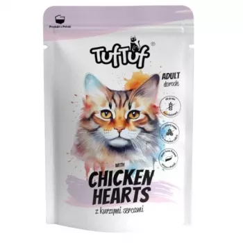 Comida húmida para gatos TufTuf TUF TUF com corações de frango, 100 g saco, alimento completo para gatos adultos