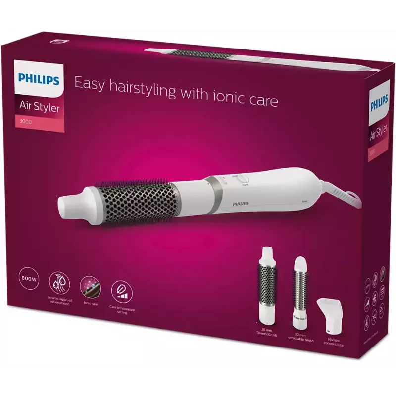 Philips série 3000 BHA303/00 ferramenta de styling de cabelo escova de ar quente branco quente 800 W 1,8 m
