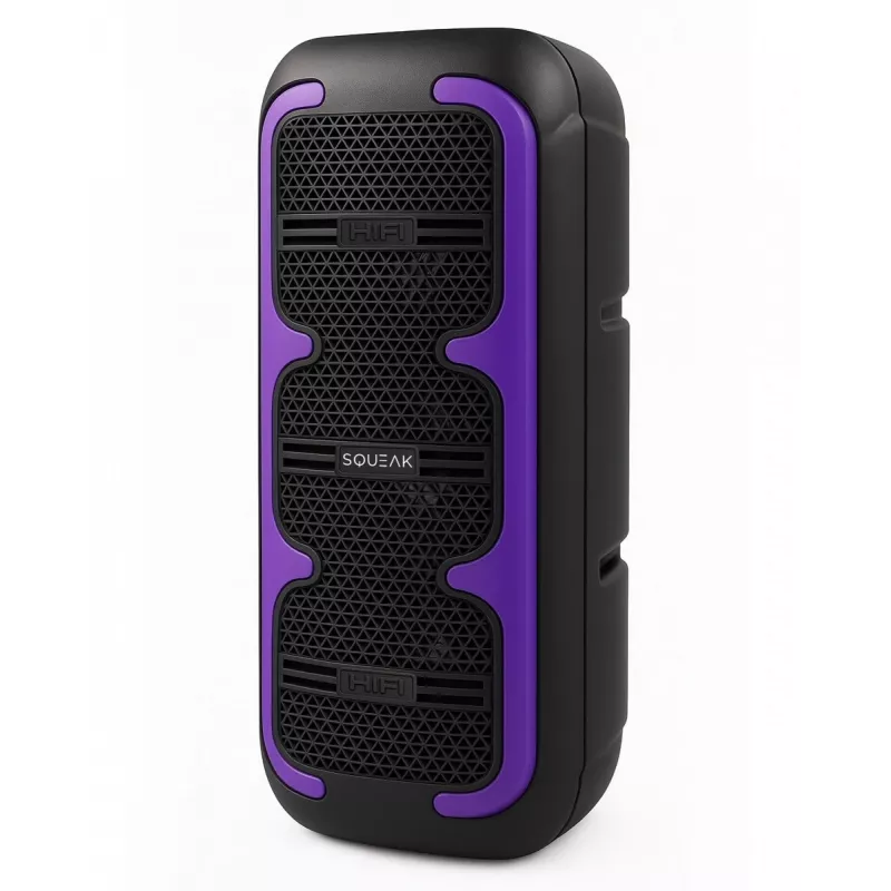 Altifalante estéreo portátil SQUEAK SQ1009 – Bluetooth 5.3, 45 W RMS, 10 h de autonomia, FM, USB, AUX, LED, 1800 mAh, preto