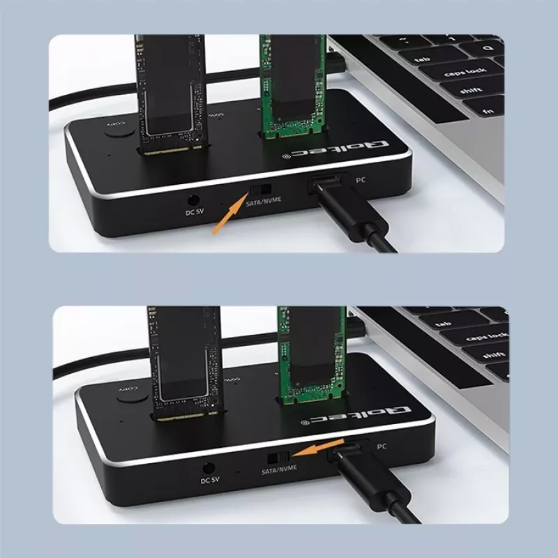 Qoltec 52274 Dock para SSD M.2 | NVMe | SATA | USB-C | DUAL 2 x 2TB