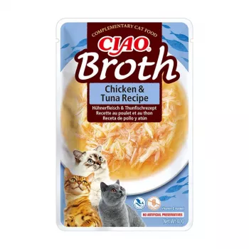 Comida húmida para gatos saquetas INABA Ciao Broth — frango, peixe, vieira — 10 x 40 g