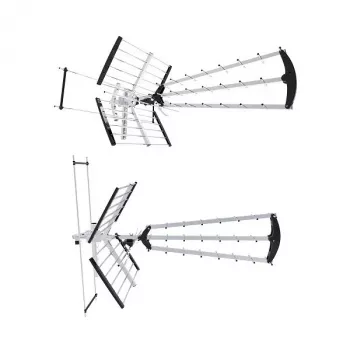 Antena DVB-T interior/exterior LIBOX LB2000 com amplificador de 69 dB, polarização dupla, 174–790 MHz, alumínio/preto