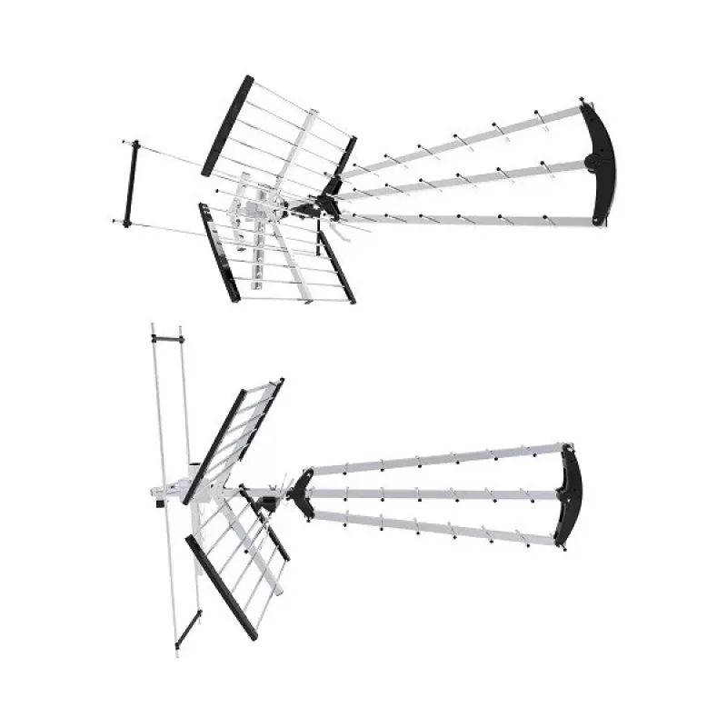 Antena DVB-T interior/exterior LIBOX LB2000 com amplificador de 69 dB, polarização dupla, 174–790 MHz, alumínio/preto