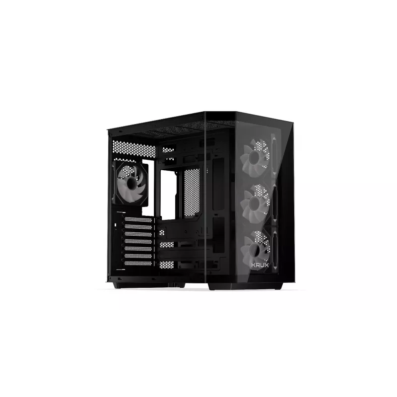 Krux Empero KRXD010 caixa de PC Midi Tower, ATX, vidro temperado, 4 ventoinhas ARGB de 120 mm, preta - placa gráfica até 420 mm, dissipador de CPU até 155 mm, 2x 3,5" + 3x 2,5" baias
