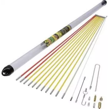 Guias de puxar cabos c.k tools MightyRod PRO T5422 conjunto de 12 m — conjunto de varetas de fibra de vidro para instalação de cabos em tubos e condutas