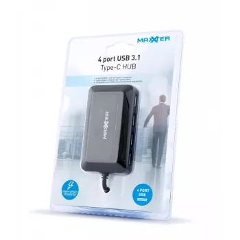 Hub USB GEMBIRD ACT-HUB3C-4P — host USB 3.2 Gen 1 Type-A para 4 × USB 3.2 Gen 1 Type-C, 5000 Mbit/s, preto