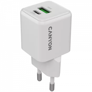 Carregador Canyon CU20AC GaN 20W PD, 2 portas (USB-A/USB-C) WH retalho (CNS-CUW20AC)