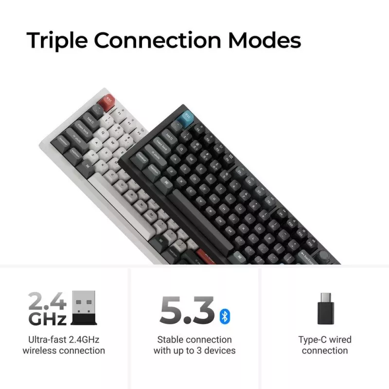 Teclado mecânico 80% QWERTY Keychron Q3 Ultra 8K — Bluetooth e com fios, retroiluminação RGB, preto