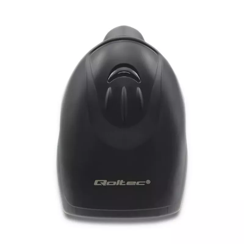 Leitor de códigos de barras manual QOLTEC 50868 — leitor laser 1D/2D, USB com e sem fios, distância de trabalho 600 mm, preto