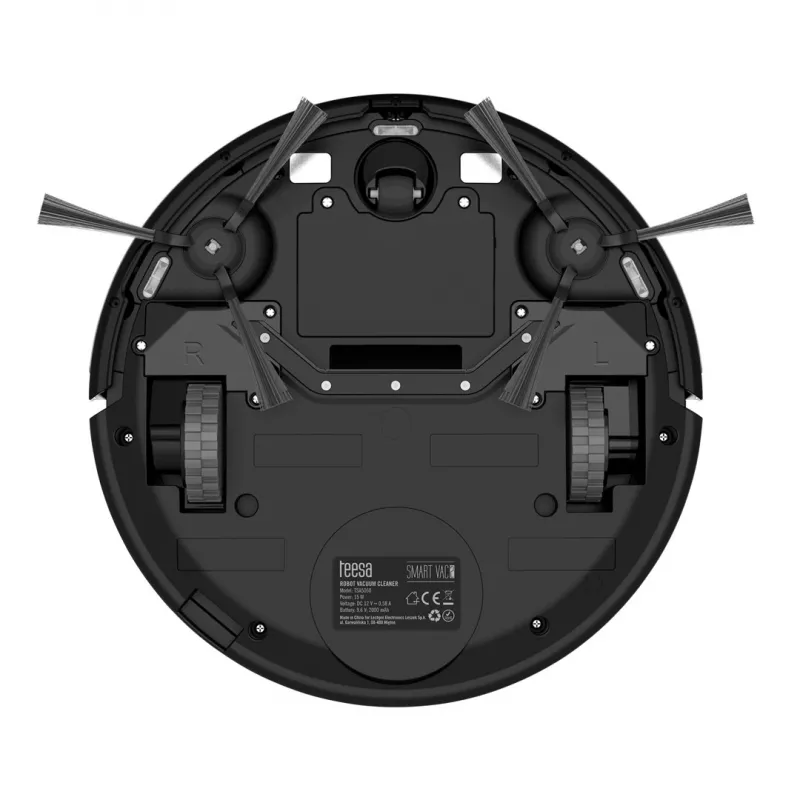 Aspirador robô TEESA Smart VAC 2 — redondo, preto, potência de aspiração 1000 Pa, bateria Li 9,6 V/2000 mAh, depósito de pó 0,2 l, WLAN, regresso automático