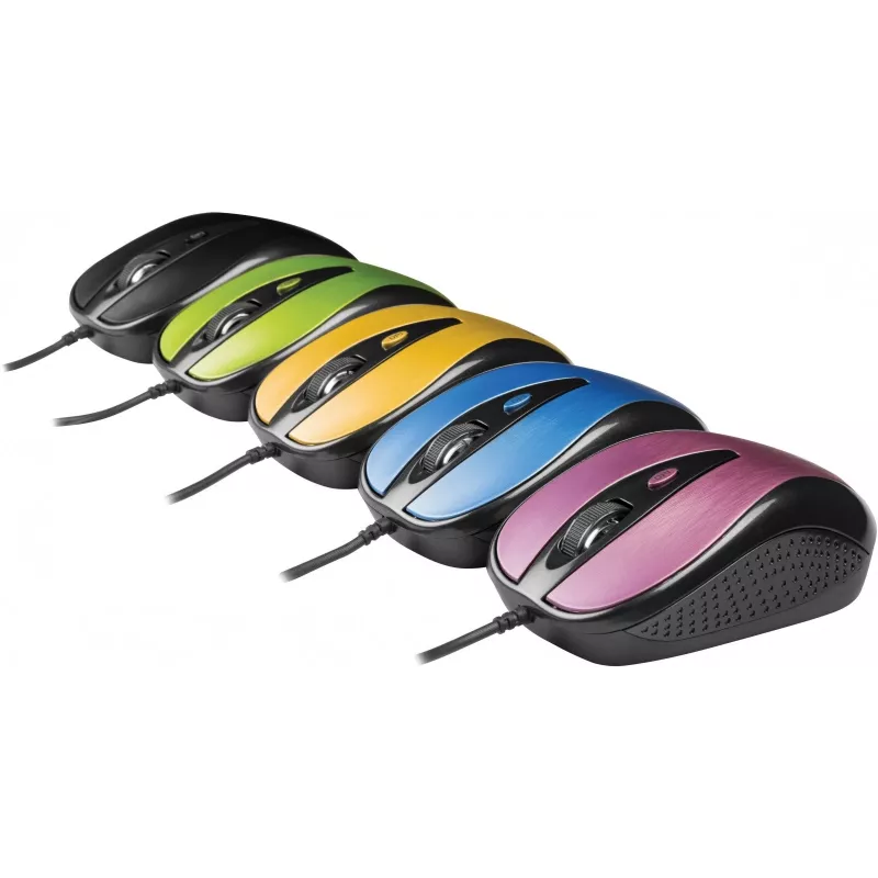 Rato com fio USB, 4 botões, ótico, simétrico, azul