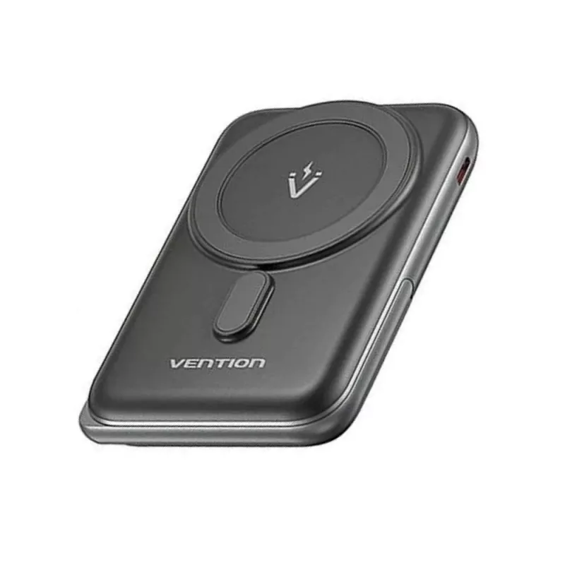 Powerbank Vention 10000mAh magnético sem fios 20W, 1×USB-C, carregamento sem fios, preto