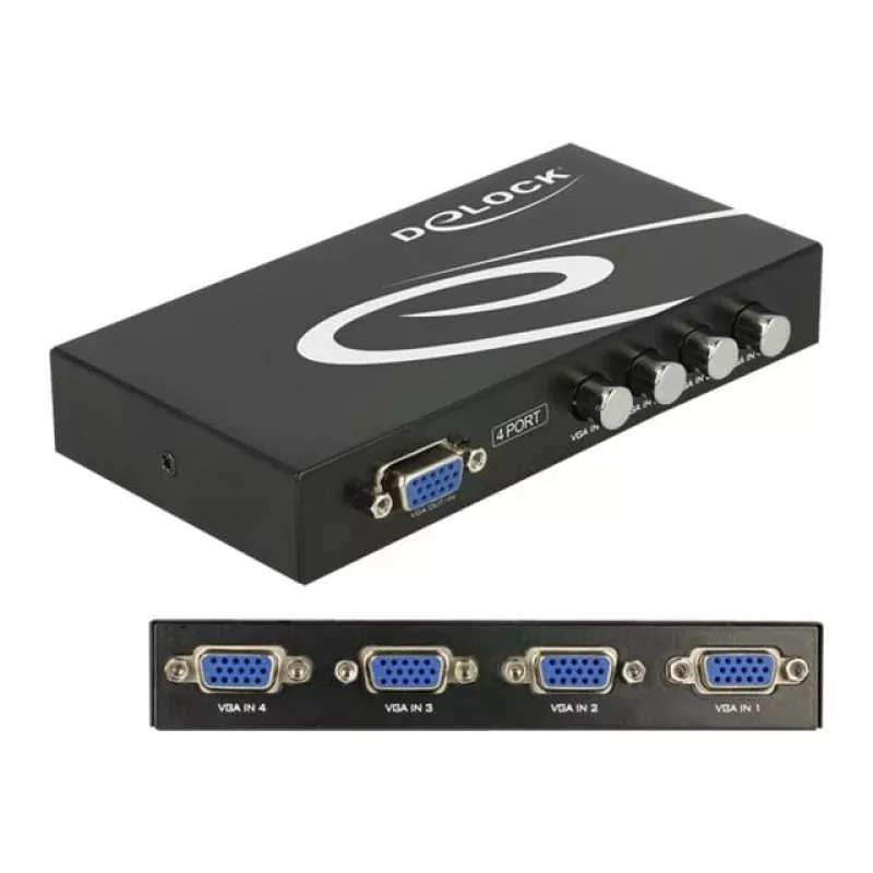 Switch VGA DeLock 4 portas manual bidirecional - comutador de ecrã - 4 x VGA - Desktop (87635)