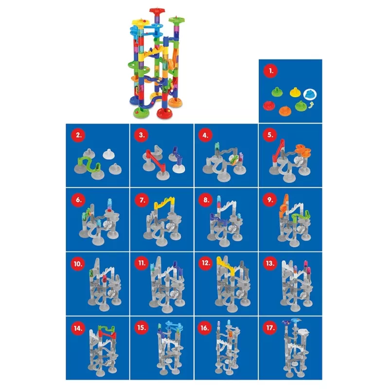 Conjunto de construção de pista de berlindes Ascato modelo 117607 — 78 peças, pista de berlindes modular
