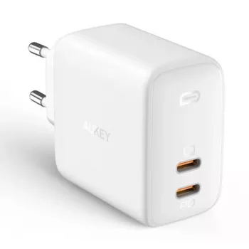Carregador de parede Aukey PA-B4 2x USB branco GaN – fonte de alimentação USB compacta com duas portas USB