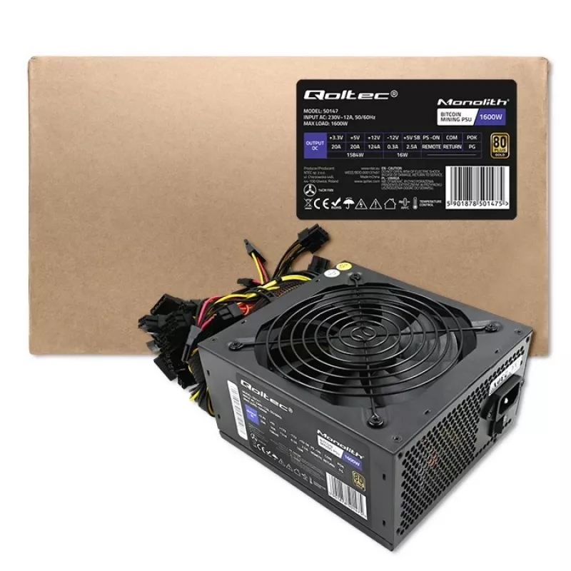 Fonte de alimentação QOLTEC Gaming Miner 1600W Gold, 1600 W, ATX, eficiência Gold