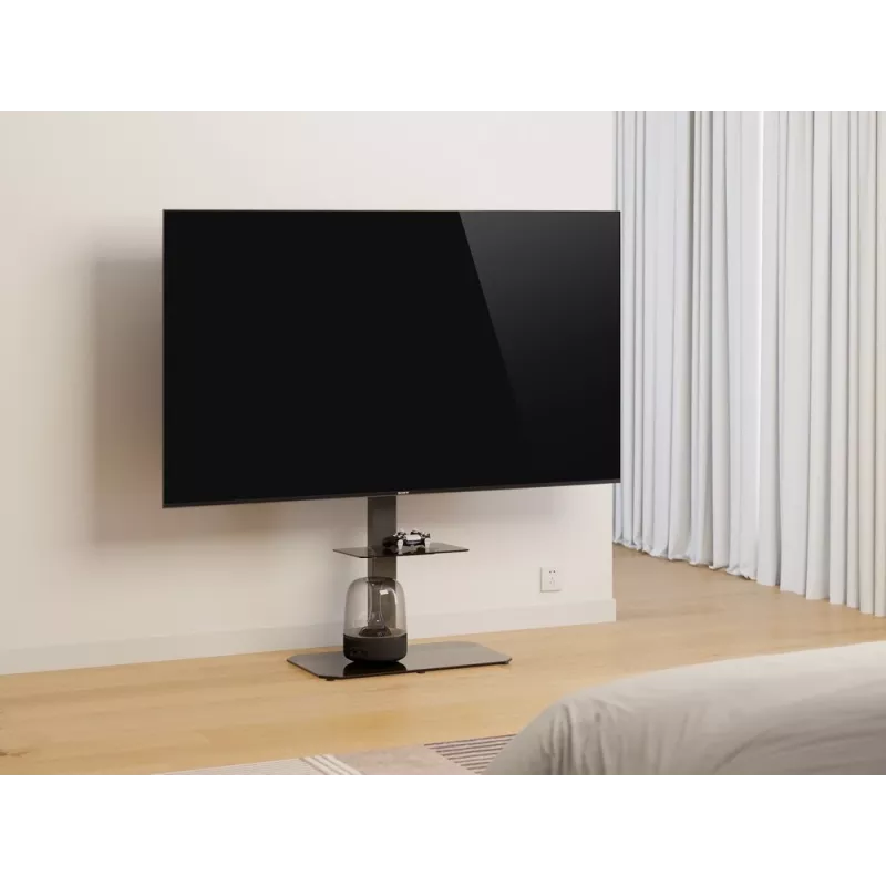 Suporte de TV de chão GEMBIRD TVS-86ST-01 para televisores de 43–86 polegadas, preto, base em vidro temperado, VESA 100x100–600x400, máx. 60 kg