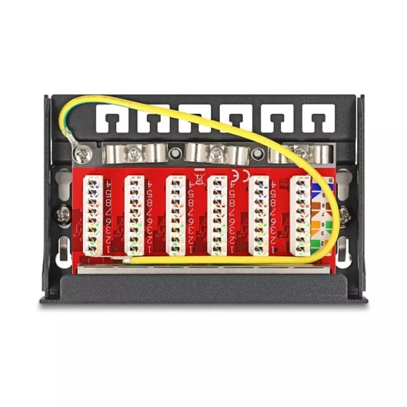 Patch panel DELOCK Mini Desktop RJ45 6 portas Cat.6A blindado, metal, preto, 80×22×125 mm