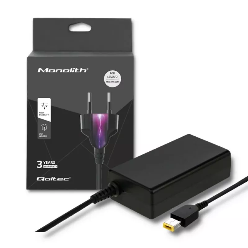 Fonte de alimentação QOLTEC 51556 para interiores 65 W para portáteis Lenovo, 20 V 3,25 A, preto