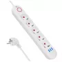Extensão elétrica MACLEAN MCE395 W — 5 tomadas, 3× USB A, 110–240 V AC, 2,1 A USB, máx. 2500 W, branco, cabo de 1,5 m