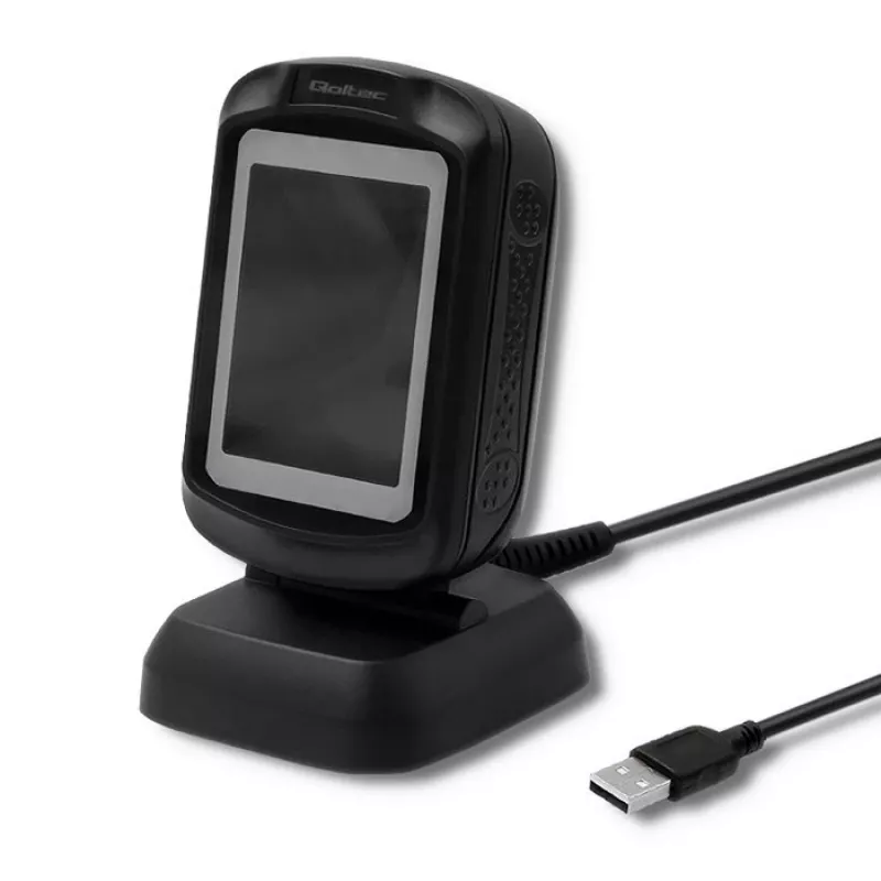 Leitor de códigos de barras fixo 1D/2D QOLTEC 50864, sensor LED, USB (com fios), preto, 145×85×80 mm