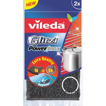 VILEDA 141656 esponja abrasiva, tecido com aço inoxidável, cinzenta, pack de 2, 115×245×20 mm, 35 g