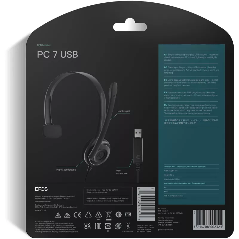 Sennheiser PC 7 USB Headset com fios arco de cabeça escritório/call center USB Type-A preto