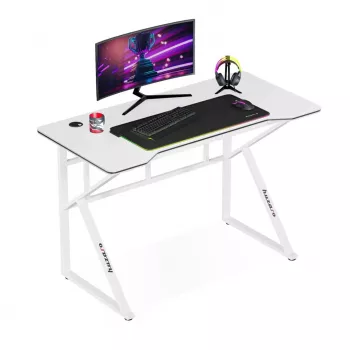 Mesa gaming huzaro Hero 1.6 branca — tampo reto MDF/carbono 1200×600 mm, estrutura metálica, 750 mm de altura