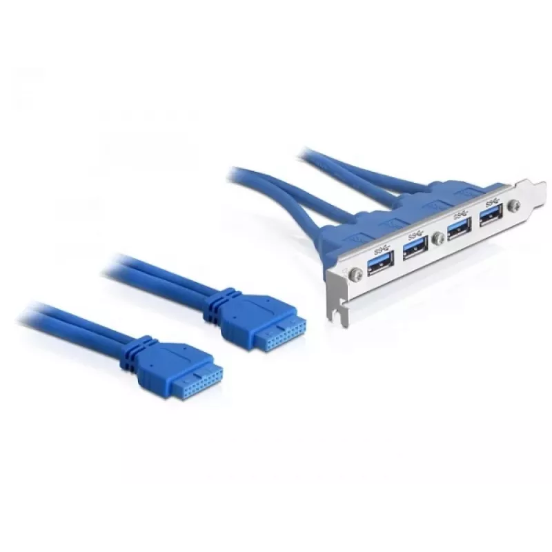 DeLOCK chapa de slot USB3.0 Pin Header 19 Pin 2 x Internal > 4 x USB3.0-A conector fêmea externo - chapa de slot (82974)