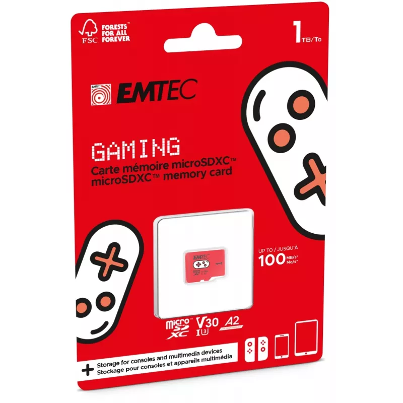 Cartão de memória Emtec 1TB UHS-I U3 V30 A2 Gaming Rouge ECMSDM1TXCU3G