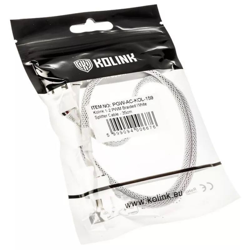 Cabo em Y para ventoinha PWM Kolink PGW-AC-KOL-159 35cm revestido branco, ligação 1-para-2-PWM
