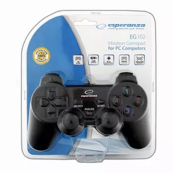 Comando de jogos ESPERANZA EG102 com fios USB 2.0, suporte para PC/PlayStation 3, D-pad, vibração, preto