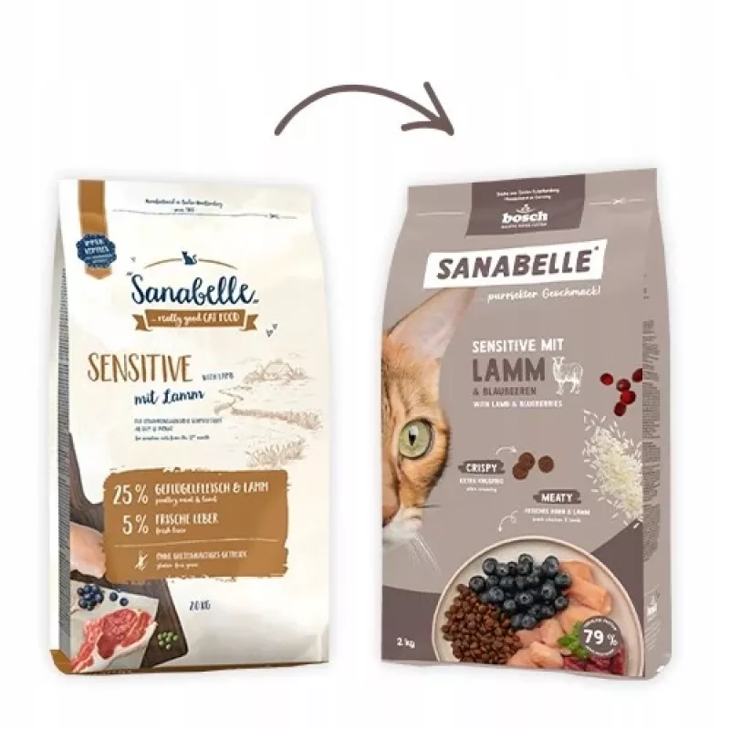 Bosch Sanabelle Life Sensitive ração seca para gatos com borrego e mirtilos, 8 kg