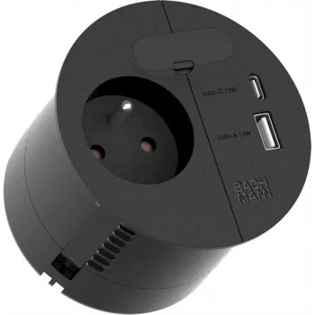 Régua de tomadas Bachmann 938.202 — 1x UTE, 1x USB A/C 22W, 1x KBD, cabo de 2,0 m, ficha CEE7/7