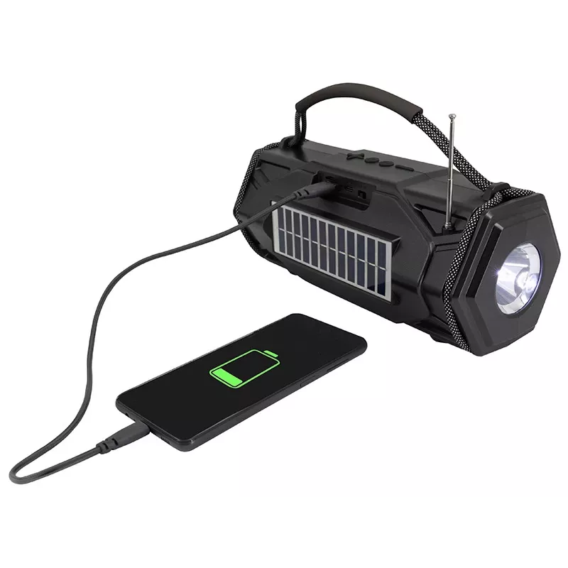 Tracer Explorer TRAGLO47616 coluna Bluetooth portátil, TWS, Bluetooth 5.3, 15 W RMS, rádio FM, lanterna, painel solar, powerbank de 1800 mAh, microSD, preta