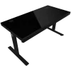 Secretária gaming de altura ajustável com dois motores, função sentado/em pé, carregador sem fios, iluminação RGB, painel de controlo e portas USB, tampo em vidro temperado, preto