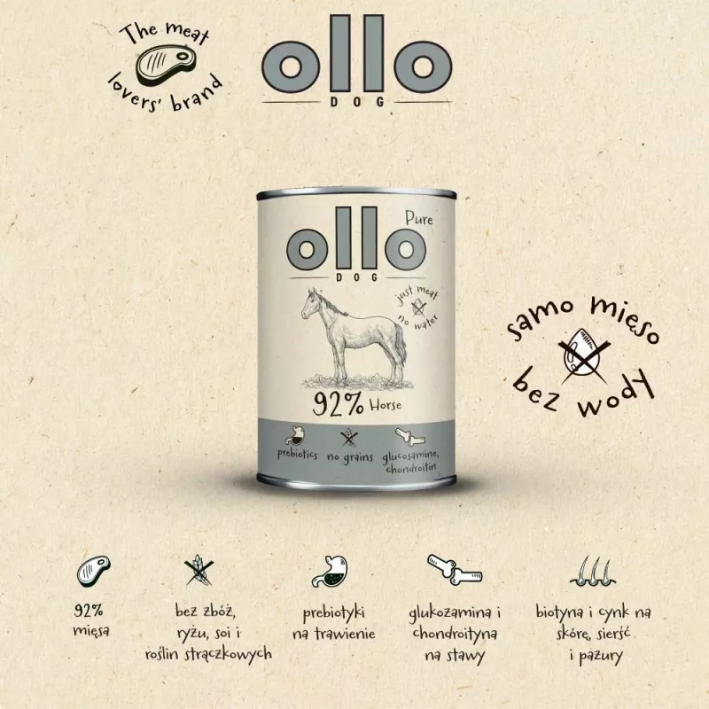 OLLO Pure Horse - Ração húmida para cães - 400g