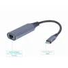 Adaptador de rede Gembird A-USB3C-LAN-01 Type-C USB 3.2 Gen 1, Gigabit RJ-45, cabo de 0,15 m, caixa metálica, cinzento/preto