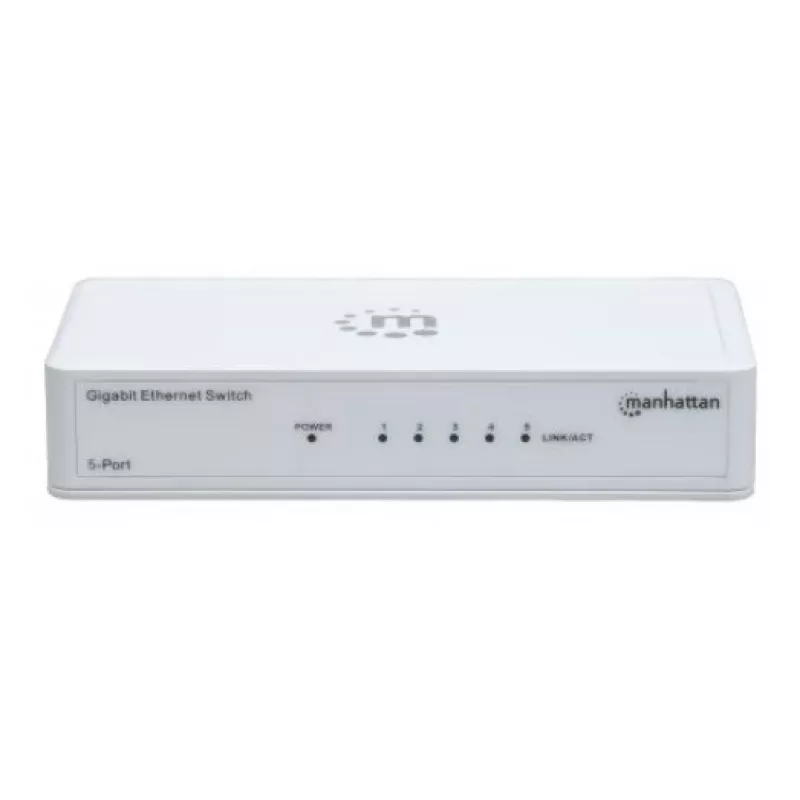 Switch Gigabit Ethernet 5 portas Manhattan, tamanho de secretária, plástico, IEEE 802.3az (Energy Efficient Ethernet), três anos de garantia, caixa