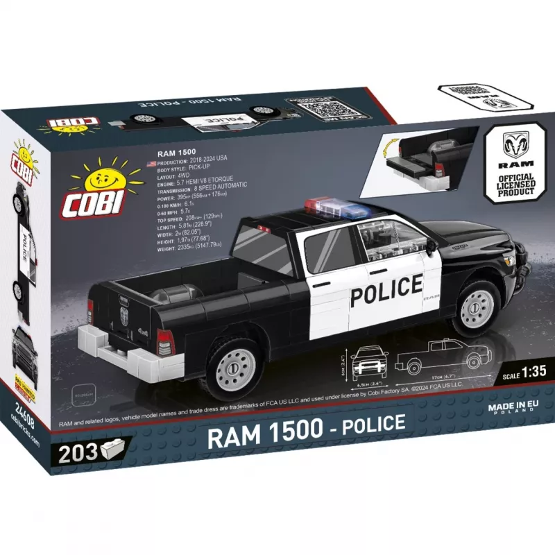 Brinquedo de construção Cobi RAM 1500 Police 24608 modelo 2-em-1, conjunto de blocos, transformável