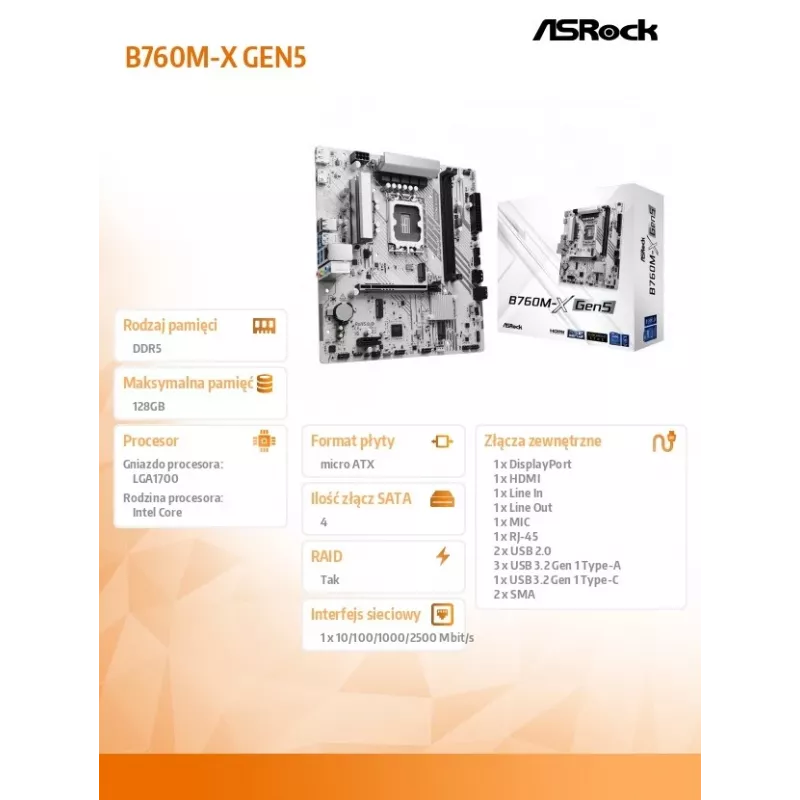 Placa-mãe ASROCK B760M-X GEN5 mATX para LGA1700, 2× DDR5, DisplayPort e HDMI