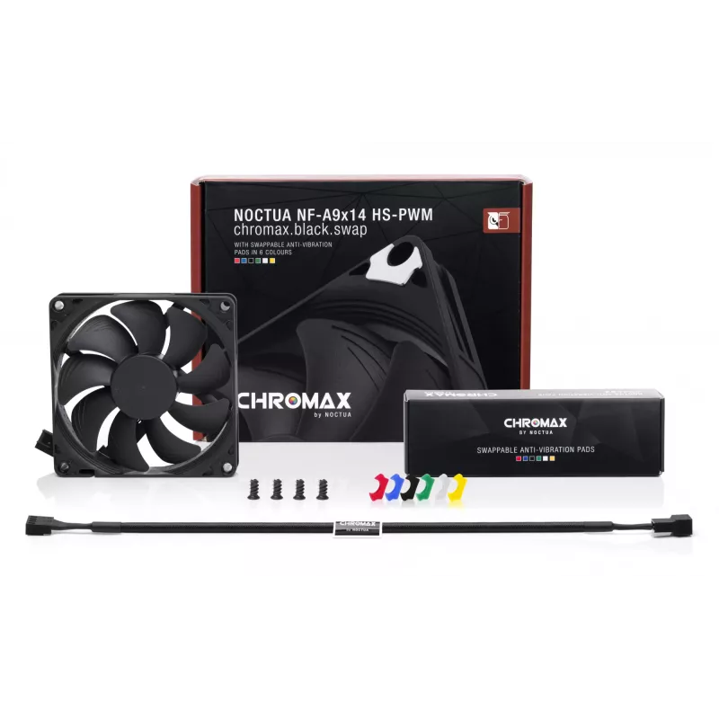 Noctua NF-A9x14 HS-PWM chromax.black.swap ventoinha slim para caixa de 92 mm, 92x92x14 mm, PWM, 600–2500 RPM, 57,5 m³/h, 23,6 dB, rolamento SSO, preta