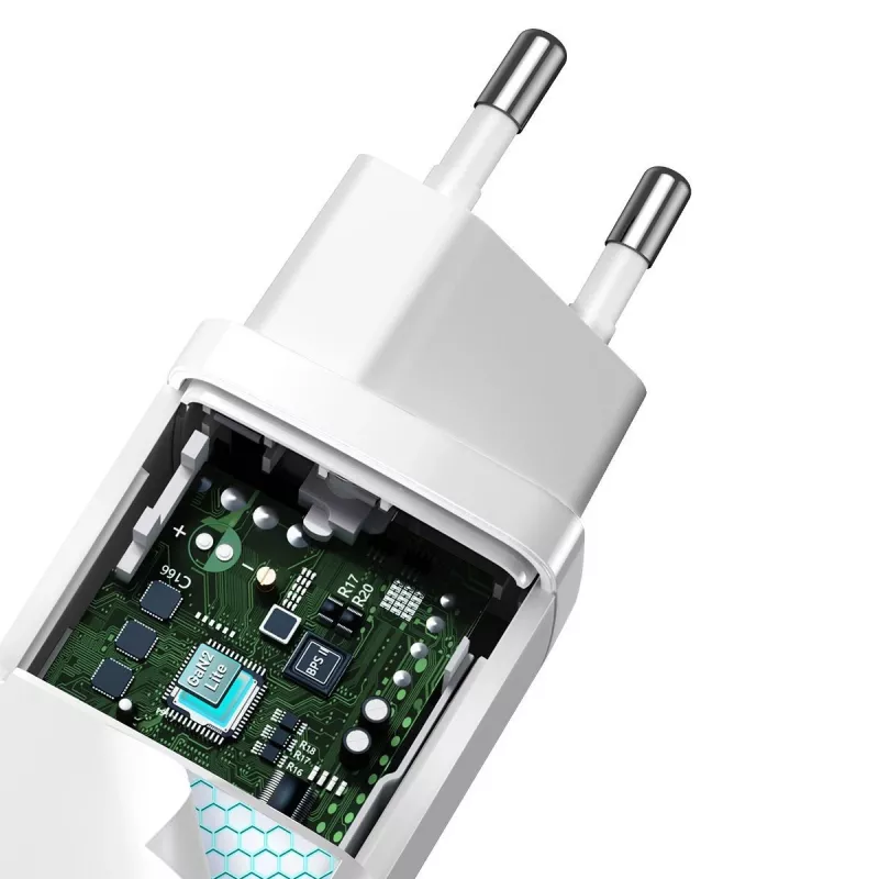Carregador Baseus CCGAN2L-B02 interior AC carregador rápido 20V 1xUSB 1xType-C branco